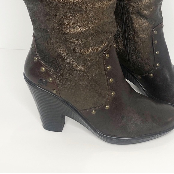 Born crown studs heeled brown bronze midcalf boots - Picture 4 of 8